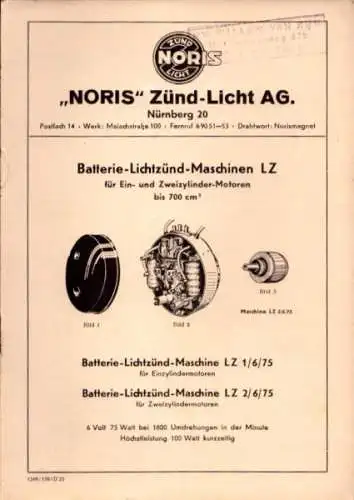 Noris Batterie-Lichtzünd-Maschinen LZ 1/6/75 und 2/6/75 12.1949