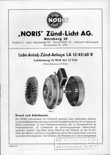 Noris Licht-Anlaß-Zünd-Anlage LA 12/45/60 R 11.1953