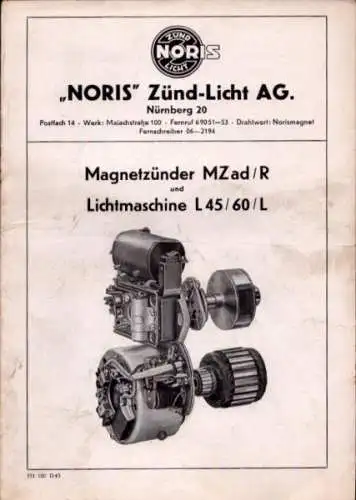 Noris Magnetzünder MZ ad/R und Lichtmaschine L 45/60/L 5.1951