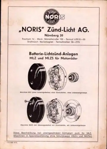 Noris Zünd-Lichtsanlage für Motorräder MLZ und MLZS 11.1952