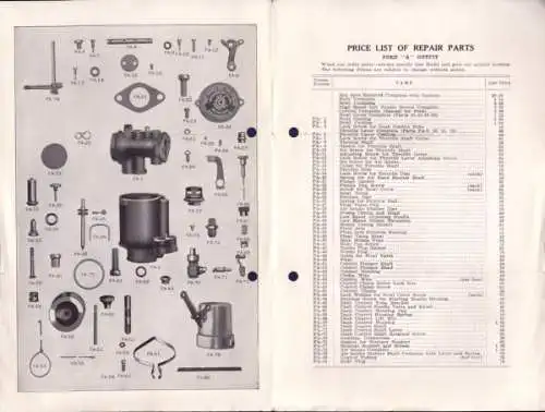 Schebler Vergaser Modell Ford A Ersatzteilliste 5.1925