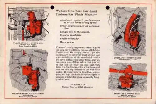 Schebler Vergaser für Willys und Overland Prospekt 1926