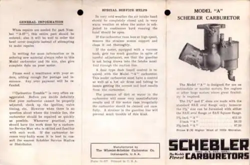 Schebler Vergaser Modell A Ersatzteilliste 6.1927
