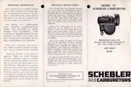 Schebler Vergaser Modell G Ersatzteilliste 10.1926