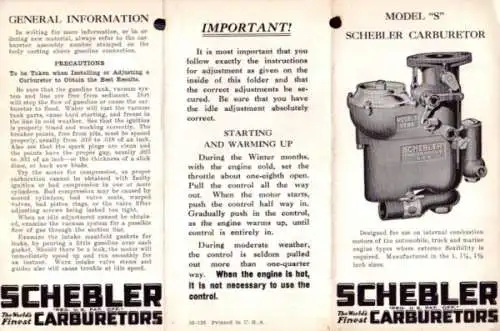 Schebler Vergaser Modell S Ersatzteilliste 1.1928