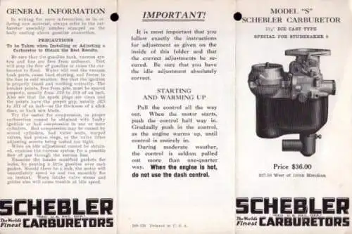 Schebler Vergaser Modell S Ersatzteilliste 1.1928