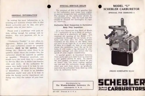 Schebler Vergaser Modell U 1 Ersatzteilliste 12.1927