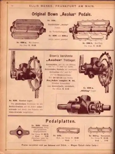Ellis Menke Fahrradbestandteile und Zubehör Katalog 1899