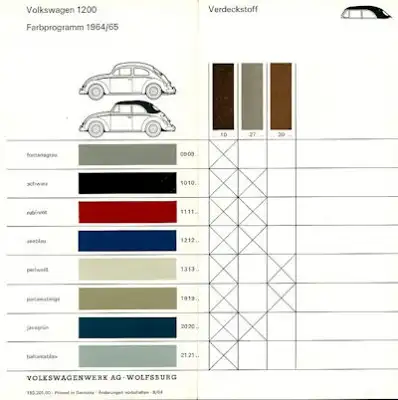 VW Karmann Ghia 1200 Farben 8.1964