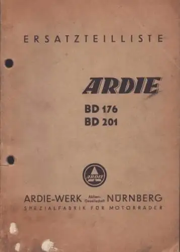 Ardie BD 176 + BD 201 Ersatzteilliste ca. 1955