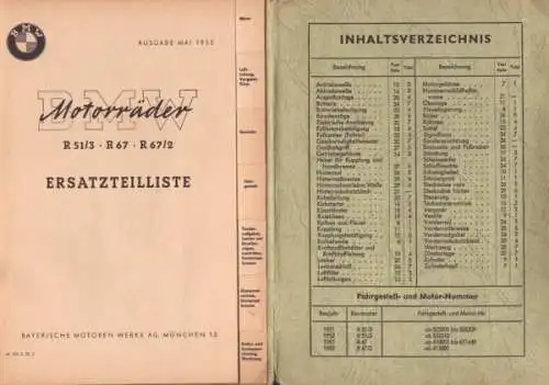 BMW R 51/3, R 67 und R 67/2 Ersatzteilliste 5.1952