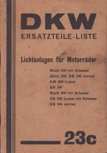 DKW Lichtanlagen Ersatzteilliste Nr. 23c 7.1935