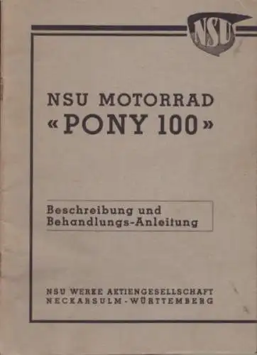 NSU Pony 100 Bedienungsanleitung 10.1938