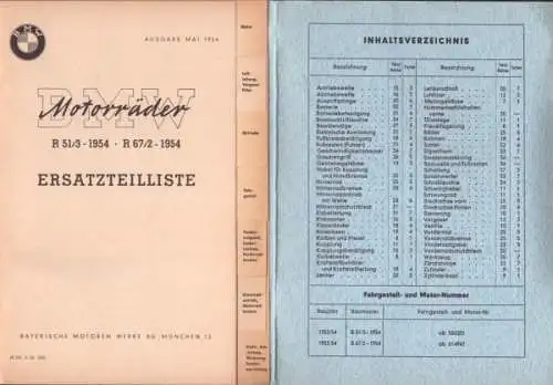 BMW R 51/3 und R 67/2 Ersatzteilliste 5.1954