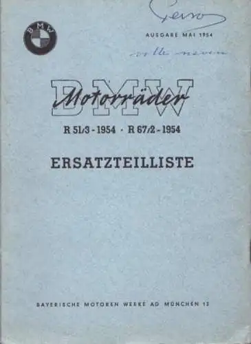 BMW R 51/3 und R 67/2 Ersatzteilliste 5.1954