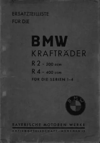 BMW R 2 / R 4 Serien 1-4 Ersatzteilliste 1.1938