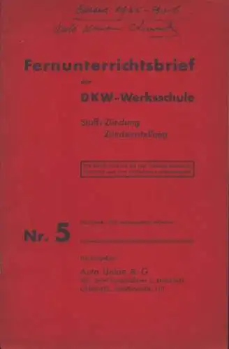DKW Fernunterrichtsbrief der Werksschule Nr. 5 1930er Jahre