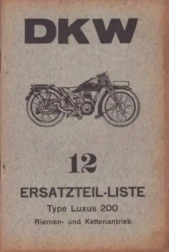 DKW Luxus 200 Ersatzteilliste Nr. 12 7.1931