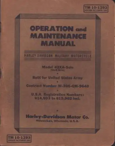 Harley-Davidson 42 XA Solo Reparaturanleitung 10.1942
