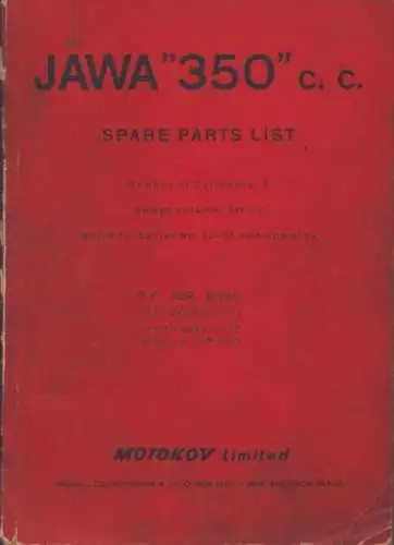 Jawa 350 c.c. Ersatzteilliste 1951