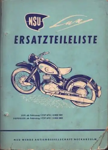 NSU Lux Superlux Ersatzteilliste 3.1955