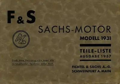 Sachs Motor 74 ccm Ersatzteilliste 1931