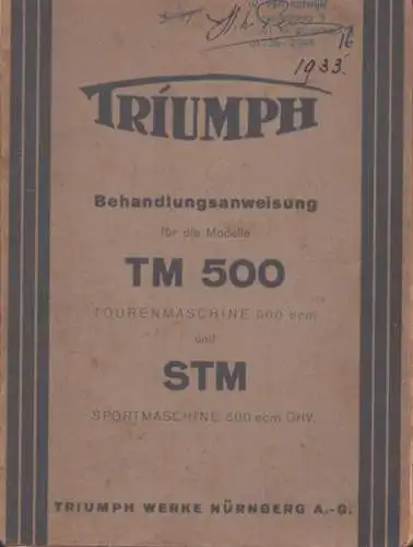 Triumph TM u. STM 500 Bedienungsanleitung 1930er Jahre