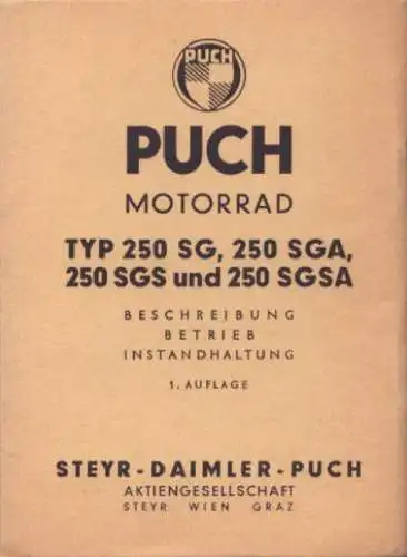 Puch 250 SG SGA SGS SGSA Bedienungsanleitung 1956