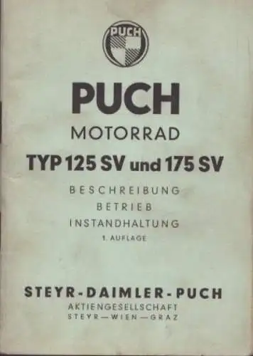 Puch Typ 125 / 175 SV Bedienungsanleitung ca. 1954