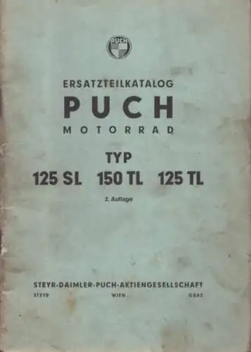 Puch Typ 125 SL 150 TL 125 TL Ersatzteilliste ca. 1953