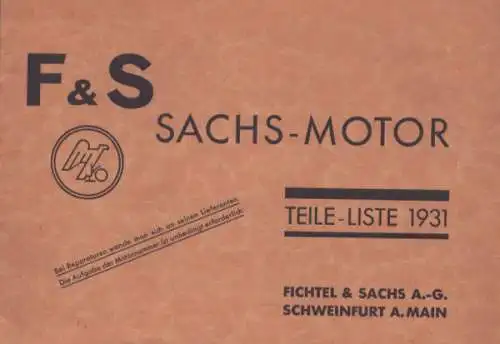 Sachs Motor 74 ccm Ersatzteilliste 1931