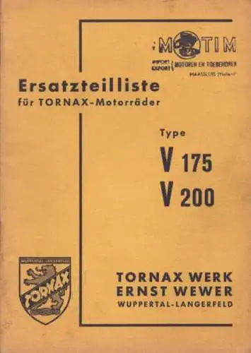 Tornax V 175 / 200 Ersatzteilliste 1950er Jahre