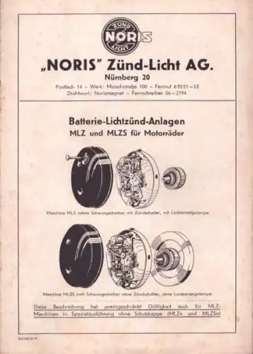 Noris Batterie-Lichtzünd-Anlage für Motorräder MLZ und MLZS 9.1953