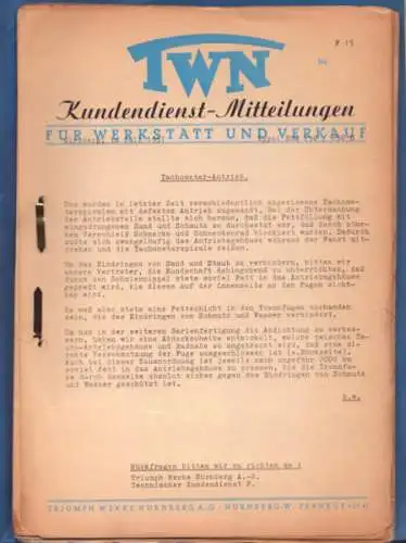 Triumph TWN Kundendienst Mitteilungen 1951-1956