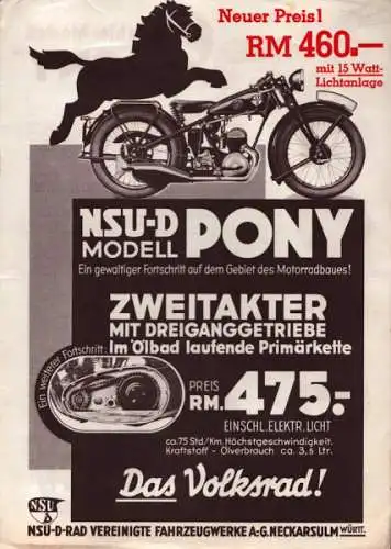 NSU Pony 200 Prospekt 1935