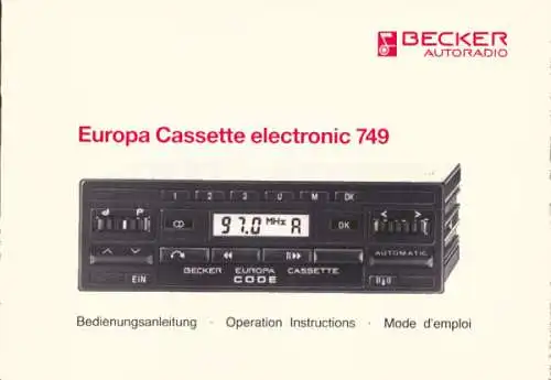 Autoradio Becker Europa electronic 749 Bedienungsanleitung 4.1988