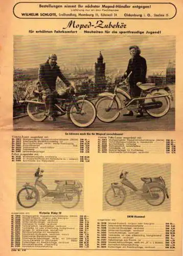 Wilhelm Schlote / Hamburg Moped Zubehör Prospekt 1958