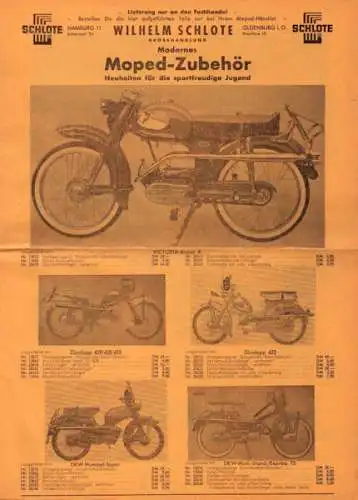 Wilhelm Schlote / Hamburg Moped Zubehör Prospekt 1960