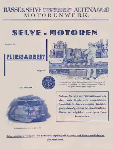 Basse & Selve Motoren Prospekt 1920/30er Jahre