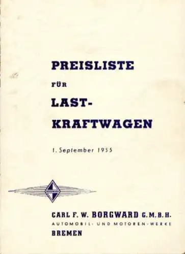 Borgward Lkw Preisliste 9.1955