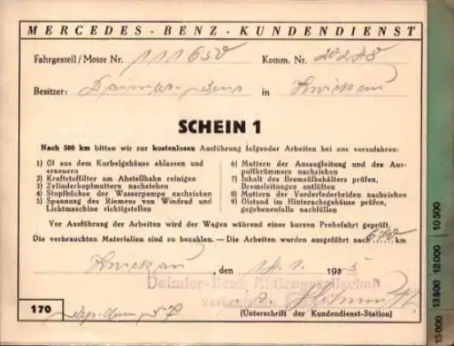 Mercedes-Benz Typ 170 Kundendienstheft 1935