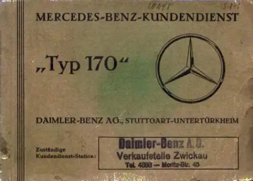 Mercedes-Benz Typ 170 Kundendienstheft 1935