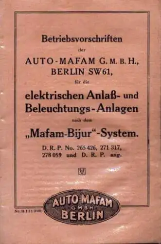 Auto-Mafam Betriebsvorschrift 1.1915