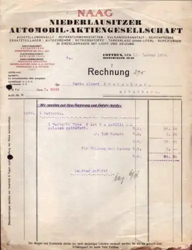 NAAG Niederlausitzer-Automobil-AG Rechnung 1928