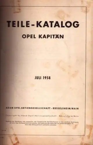 Opel Kapitän Ersatzteilliste 1958