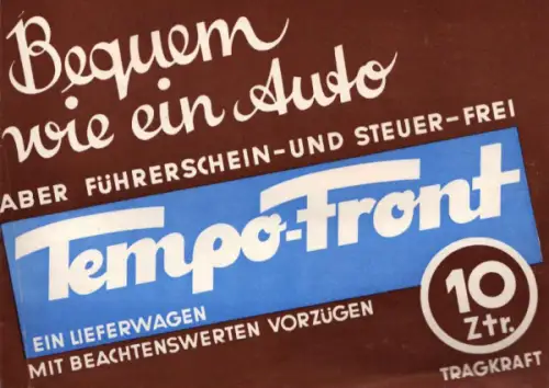 Tempo Front Prospekt 1930er Jahre
