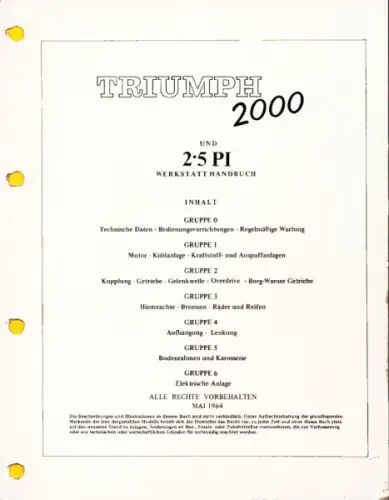 Triumph 2000 und 2.5 PI Reparaturanleitung 5.1964
