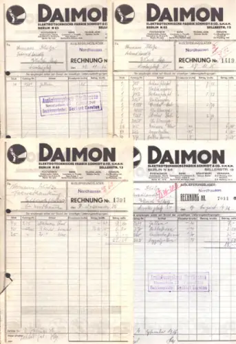Daimon Elektrotechnische Fabrik Berlin 5 Rechnungen / Schreiben 1936 / 1943