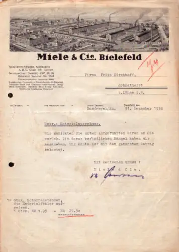 Miele Schreiben 1938