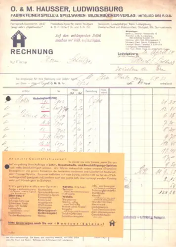 O. & M. Hausser Ludwigsburg Rechnung 1934